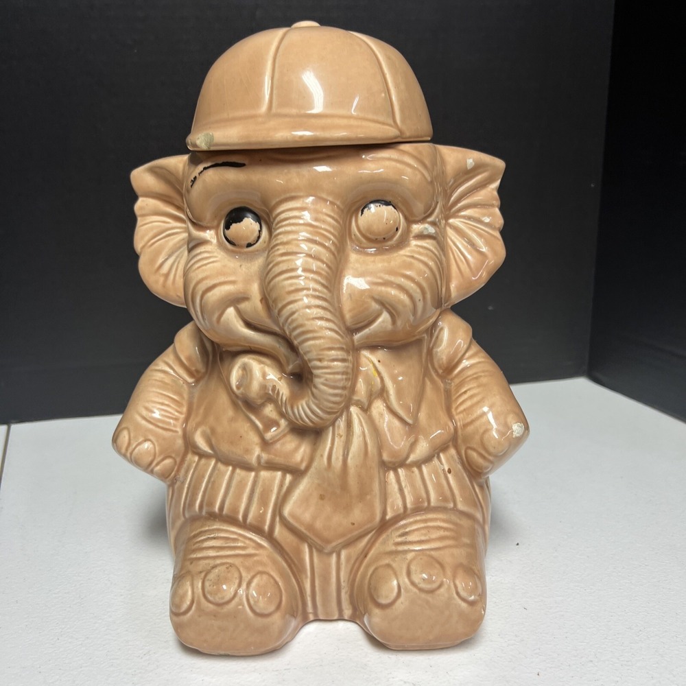 Large Vintage Elephant Baseball Hat Cooke Jar Cumberland Ware USA